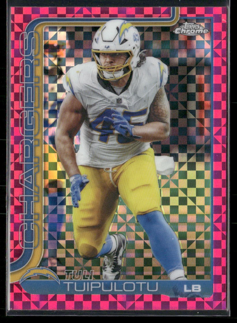 2025 Topps Chrome #163 Tuli Tuipulotu Hot Pink X-Fractor
