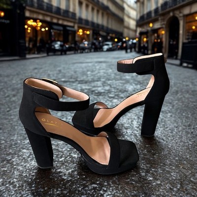 Glaze ''Square'' Women's 4/5  Fashionable Chunky Platform Sandals | Black | Sz 9