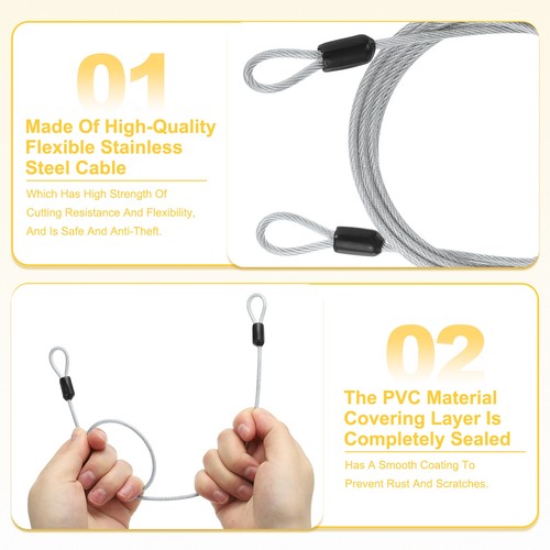 8 ft x 1/8"(3mm) Security Cable Braided Stainless Steel Coated Transparent - Picture 3 of 7