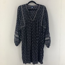 Old Navy Womens Large Dark Moody Dress Pleated Boho Peasant Hippie Prairie Black