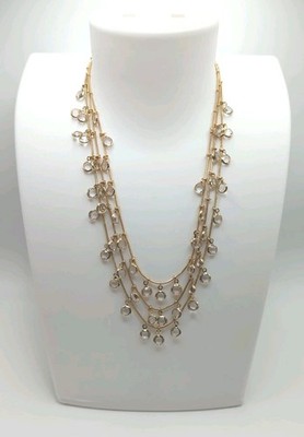 Carolee Multi-Strand Clear Rhinestone Crystal Gold Tone Necklace 15'' - 18'' Long