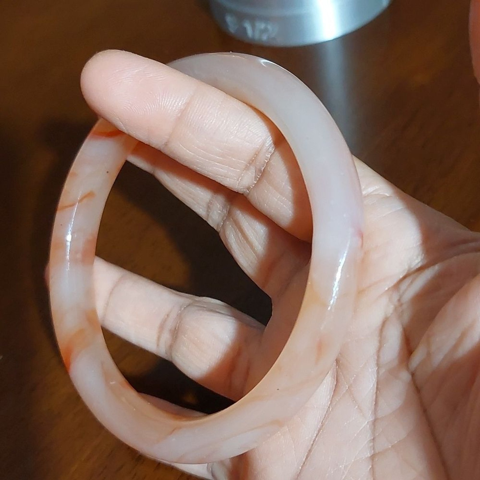 Solid Lace Agate Chalcedony Bangle Bracelet Coral… - image 5