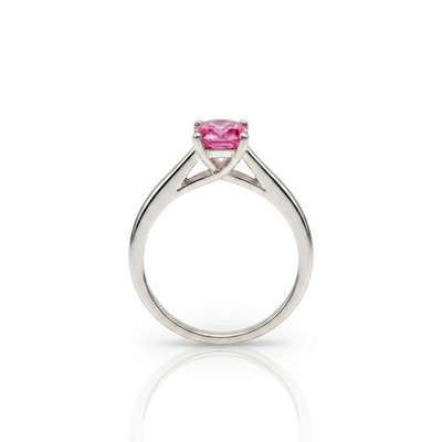 925 Sterling Silver 1CT Emerald Cut Simulated Pink Sapphire Solitaire Ring