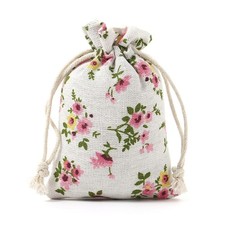 50PCS Jewelry Burlap Bags with Drawstring Mini Rose Flower Pouch Linen Gift B...