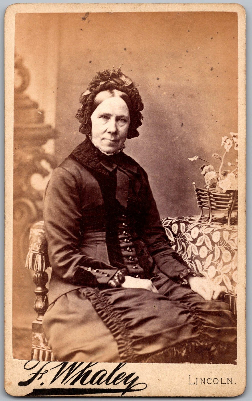Antique CDV Circa 1870s F. Whaley Old Lady in Dress Lincoln England