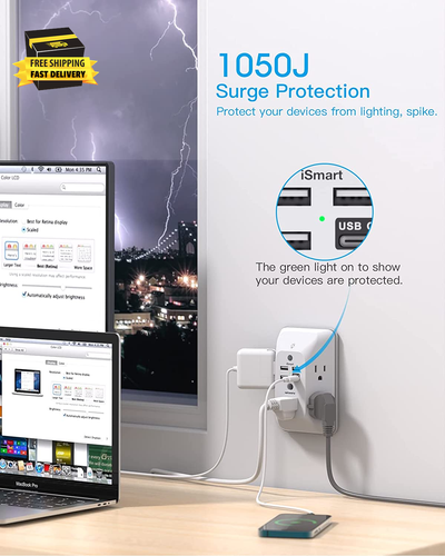 Prolunga di Presa con Luce Notturna, Presa Multipresa, Caricatore USB da Parete Surge Pro - Foto 6 di 7