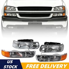 For 1999-2006 Chevy Silverado Suburban Tahoe 2pcs Headlights Amber Corner Chrome For 1999-2006 Chevy Silverado Suburban Tahoe 2pcs Headlights Amber Corner Chrome