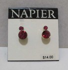 NAPIER Round Faceted Red & Pink Rhinestones Gold Tone Stud Earrings $14 NOC — photo 1