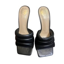 Vince Camuto Slide Sandals Womens 7.5 Black Square Toe Block Heel Padded
