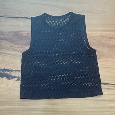Lululemon Black Mesh Crop Tank 10 Medium M Cutouts Sculpt Crossfit Hard to find