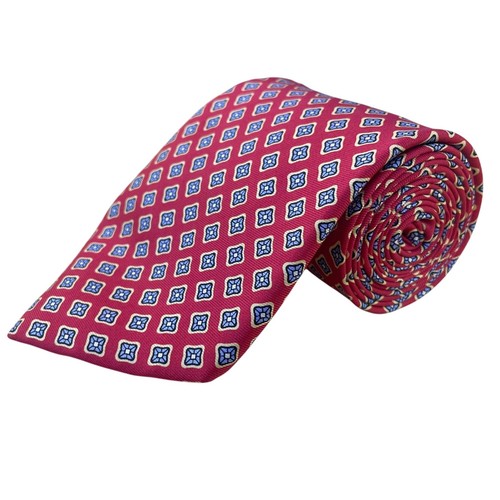 Corbata de seda para hombre roja azul patrón geométrico hecha en Irlanda ropa de negocios elegante - Imagen 1 de 7