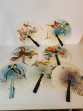 Vintage Metal Paper Folding Fans Asian Pleated Hand Fan Lot