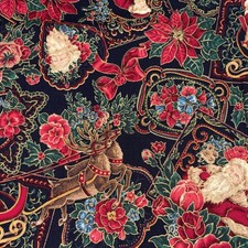 Santa Flowers Cranston VIP Vintage Fabric Messmore Christmas 72X44
