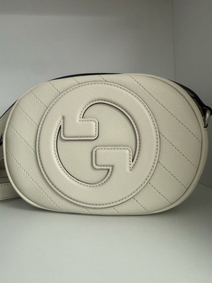 Gucci GG Marmont White Quilted Oval Crossbody Bag w/ Logo Accents
