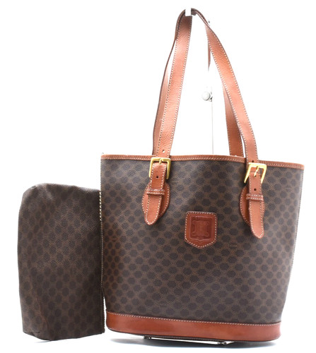 CELINE Macadam Blason Bucket Tote Bag Purse w/Pouch Shoulder PVC Leather Auth