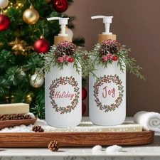 Christmas Soap Dispenser 2 Pack, Bathroom Kitchen Decor, Xmas Hand Soap Pump,...