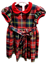 Oscar de la Renta Toddler Girls Red Green Plaid Holiday Christmas Dress 2T / 2Y