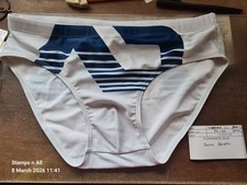 MENS Swim Briefs Off White / Navy Blue Asian L, UK Size 34 inch PS-64