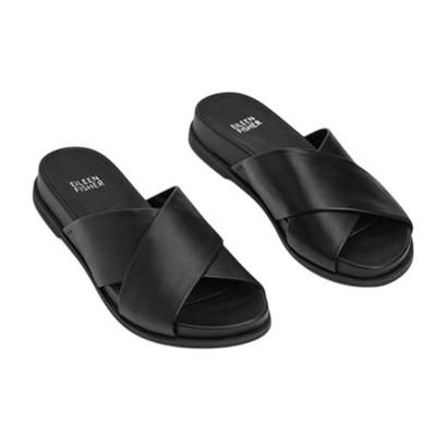 Eileen Fisher Womens Dibs Wedge Sandals US 11 M EU 41.5 Black Leather NWOB