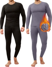 2 Pack Thermal Underwear for Men Long Johns Fleece Lined Base Layer Set Winter B