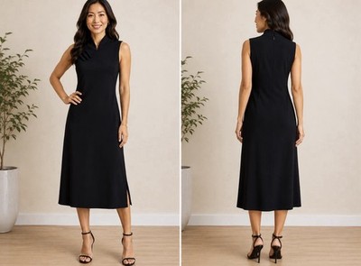 NWT NORMA KAMALI Susie Sleeveless Midi Sheath Dress Womens Small Black Side Slit