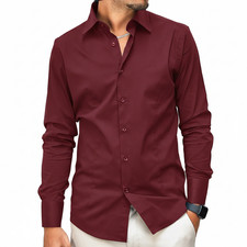 Camicia Uomo Cotone Manica Lunga Vestibilità Slim Fit