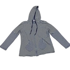 Fresh Produce Women's L Navy White Striped Zip Up Terry Hoodie Cotton USA Made