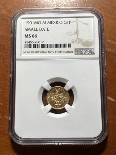 Mexico Gold 1 Peso 1901 Small Date NGC MS66