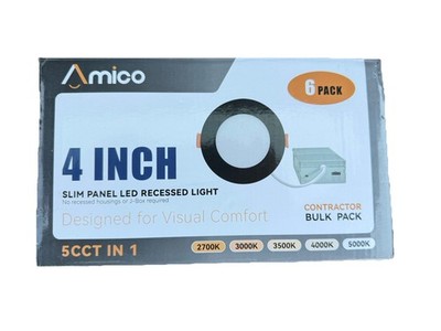 Amico 4'' 5cct In 1 Slim Panel LED Recessed Downlight 6 Pack Dimmable 2700K-5000K