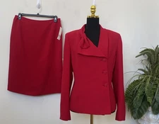 NWT Suit Studio Women's Crimson Red 100% Polyester 2 Piece Skirt Suit Sz 14 $240