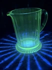 Vintage Uranium Hazel Atlas  Depression Glass Ribbon Vaseline Milk Pitcher 1930s