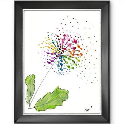Dandelion Painting Rainbow Wishes 12x9 Watercolor Floral Fine Art Paper Signed