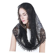 Black Infinity Scarf Mantilla - Catholic Veil Church Veil Head Covering Latin
