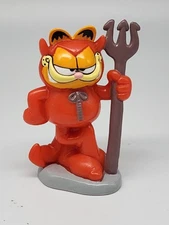 Vintage Halloween Garfield In Red Devil Costume Pitchfork PVC Figurine Paws 2"