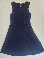 New York & Company Shirt Dress Womens Size 4 Navy Blue Fit Flare Work To Evening