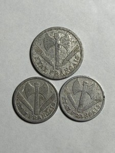France Etat Francais Vichy 1 Franc 1942 & 2 Francs 1943 Aluminum KM893/894
