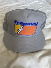 Vintage Federated Truckers Hat Logo Made In USA SnapBack Cap Gray Mesh