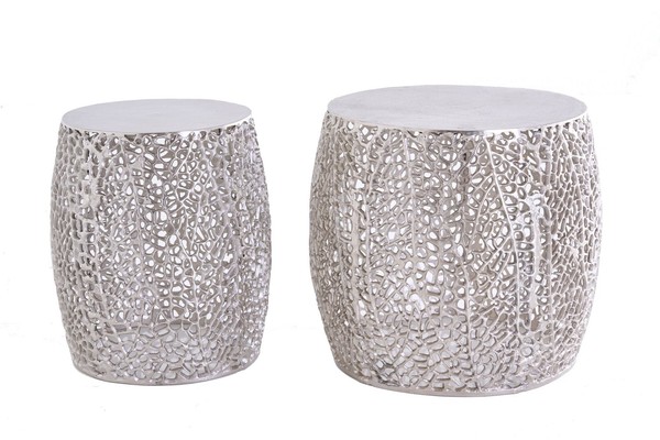 Couchtische Rund 2Er Set Aus Metall In Silber Ø 45/35 Cm Handarbeit Sofa Tisch-image