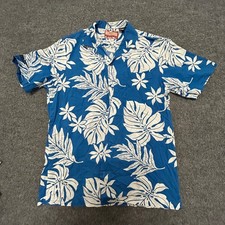 RJC Hawaiian Shirt Mens Size L Blue Tropical Leaf Floral Made in USA Aloha Shirt
