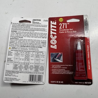 Lot of 2x Loctite 271 Threadlocker, Red High Strength, 6 ml Tube, 487232