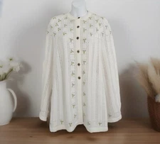 Vintage SWEATER BEE by BANFF Knit Cape Poncho Floral Embroidery Button Front