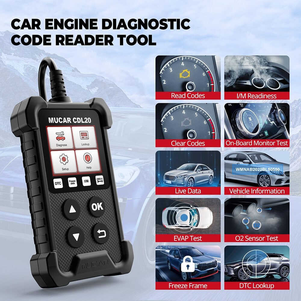 Lecteur de code OBD2 MUCAR CDL20 pour diagnostic auto moteur noir