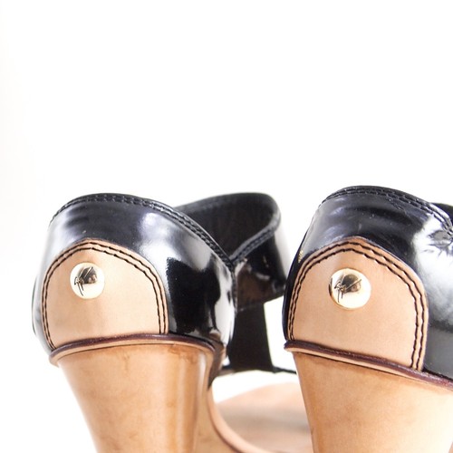 Zanotti T Strap Sandals High Heel Black Nude Leather Women Size US 8 EU 38 - Picture 7 of 9