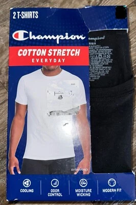 Champion ~ Paquete de 2 camisetas para hombre cuello redondo mezcla de algodón negro ~ M - Imagen 1 de 3