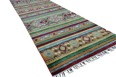 Teppich Orient Kazak Galerie Läufer 90x292 cm 100% Wolle Handgeknüpft gestreift - Bild 1 von 4