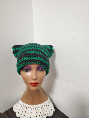 Stylish black and Green Crochet Hat Mosaic crochet skull hats for sale main image 4