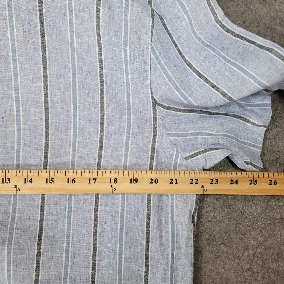 Bugatchi Shirt Mens Large Blue Striped Shaped Fit Linen Blend - Image 4 of 4