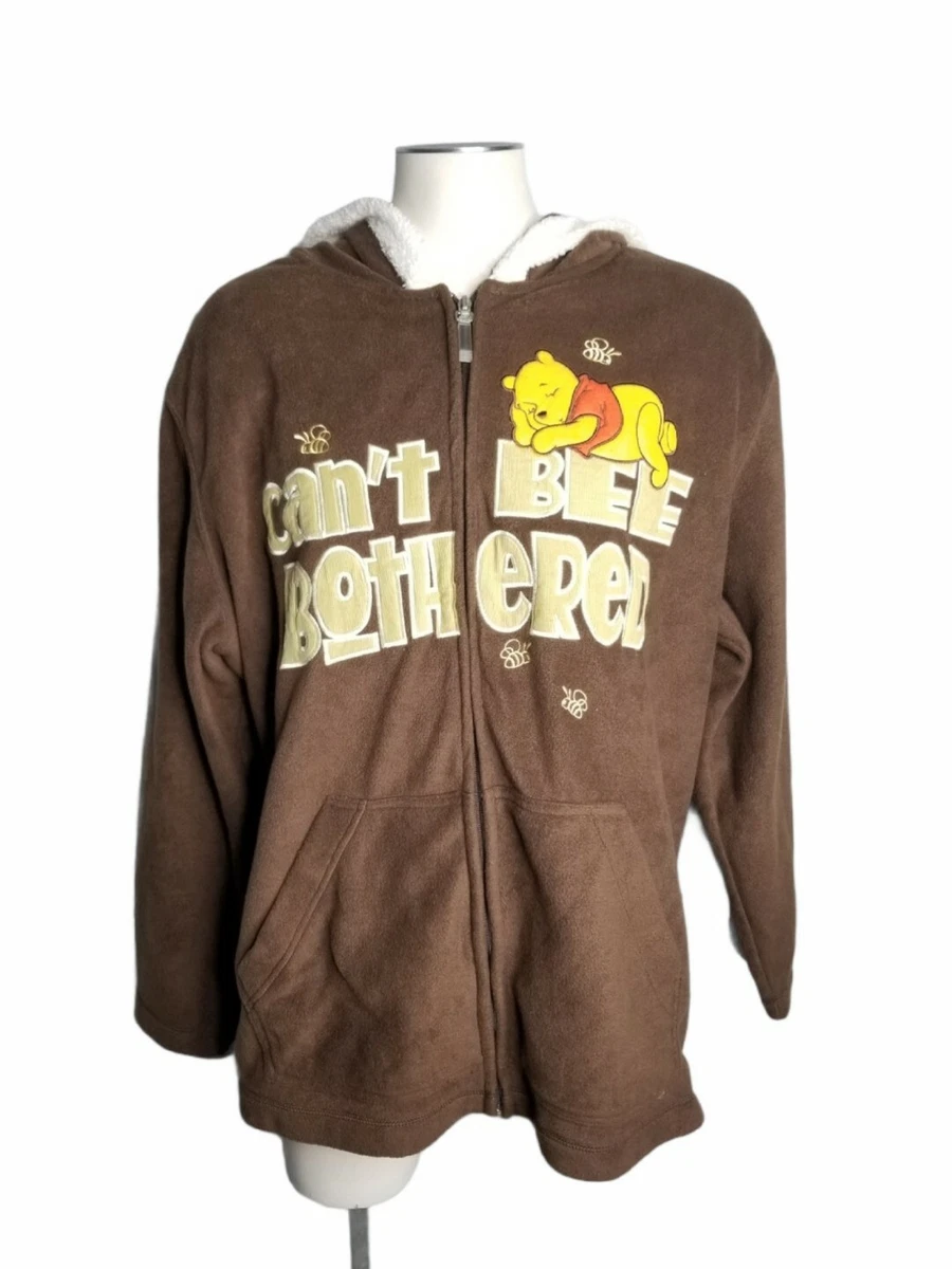 Disney Winnie The Pooh Full Zip Fleece Hoodie Embroidered Womens 3XL Brown