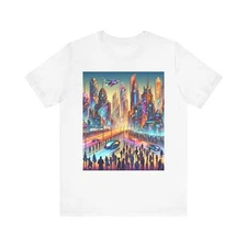 Futuristic Cityscape Tee, Graphic Tee, Unisex T-Shirt, Urban Art Apparel, Summer