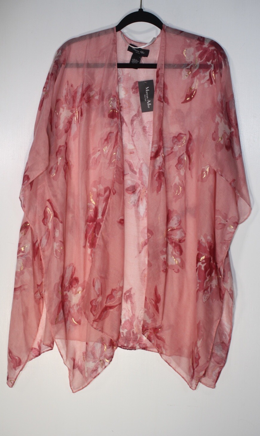 MARCUS ADLER Women One Size Pink Gold Floral Ruana Topper Cardigan Kimono NEW
